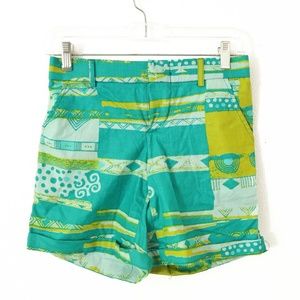 Keafrica Shorts Size S M Front Back Pockets Elastic Waist Printed Teal EUC B70